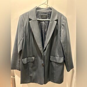 Eloquii Navy blue, faux leather blazer, SZ 18.  Great condition. Looks amazing!